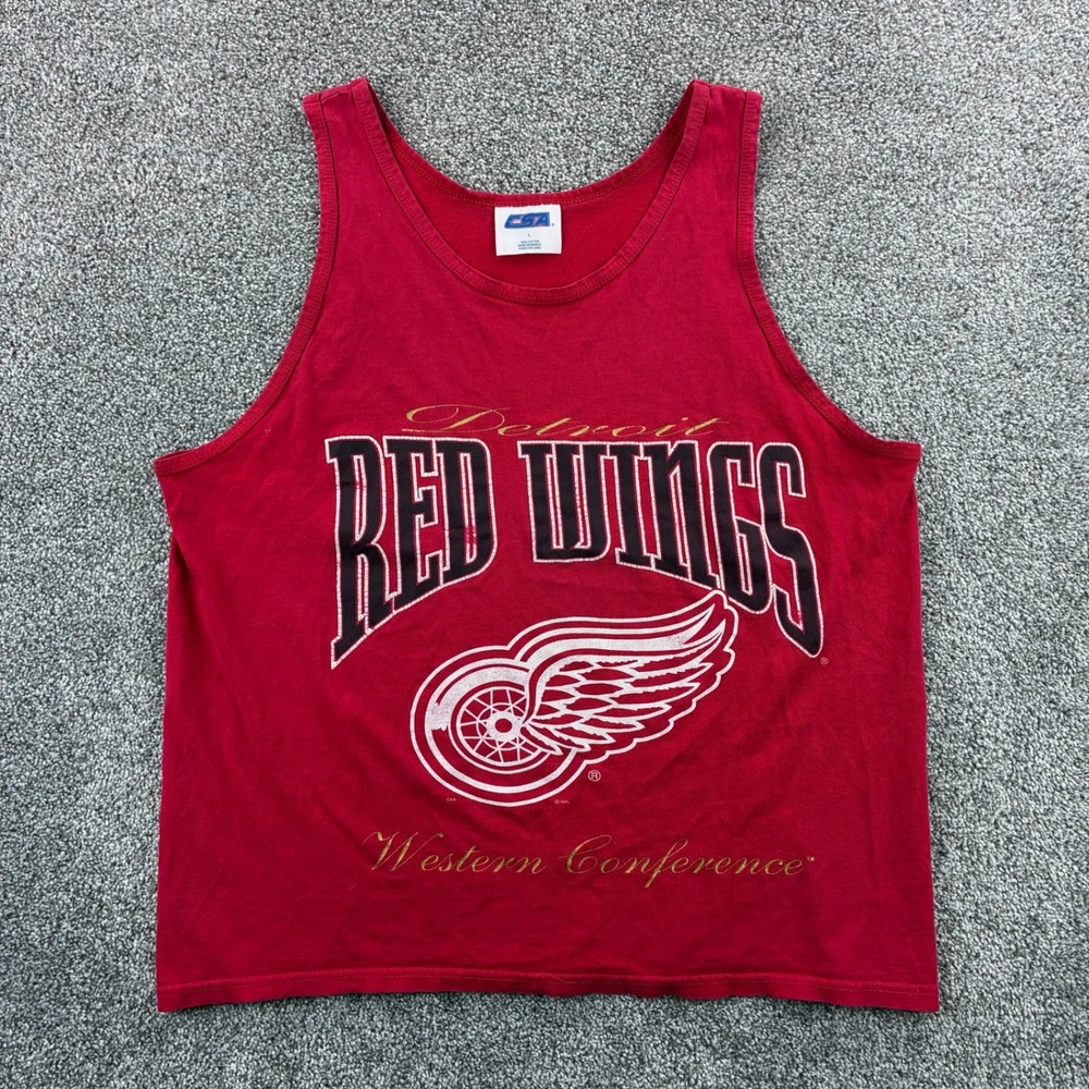 Vintage Detroit Red Wings Shirt Mens Large Red Tank Top NHL Hockey Sleeveless